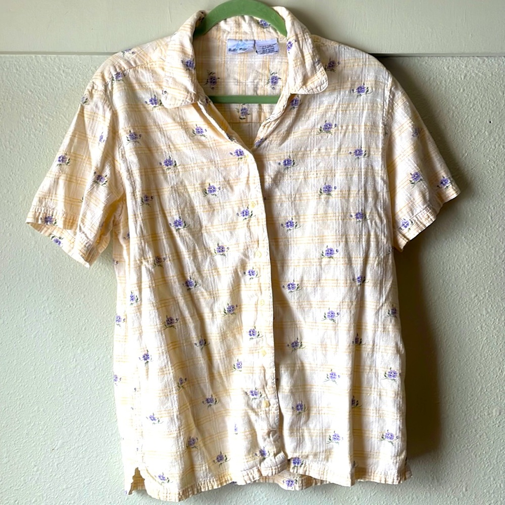 Vintage Yellow Floral Button-Up Blouse